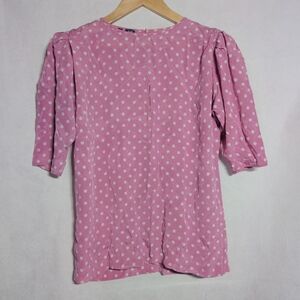 Vintage Emanuel Ungaro Patterned Silk Pink and White Polka Dot Blouse